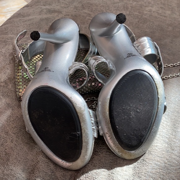 Paprika Silver Glitter Stiletto Platform Heels With Open Toe. Size 7.5 - Picture 3 of 4